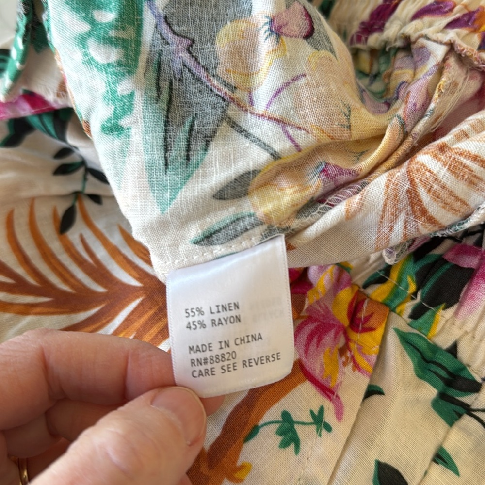 RACHEL ROY shorts size S ivory green pink linen blend elastic waist pockets - Picture 6 of 7